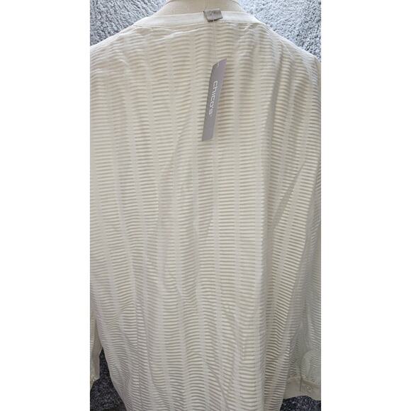 Chico's NWT Size 3 Shadow Textured Stripe Popover Top Blouse Ecru Ivory XL - Picture 3 of 4